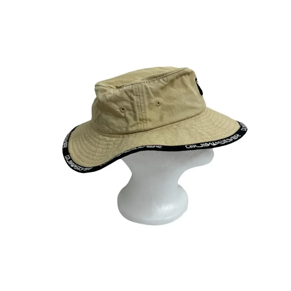 QUIKSILVER Khaki Beach Sun Hat One Size Kids Boys Logo Surf Safari Cotton